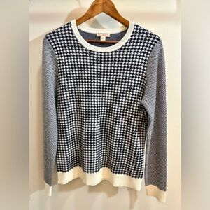 Brooks Brothers 346 Merino Houndstooth Crewneck Sweater Navy Blue Women Size L